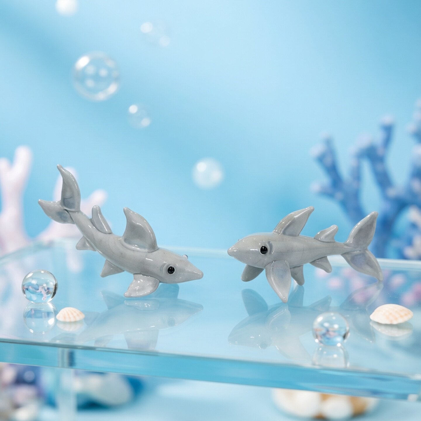 Marine Aquarium Home - El Yapımı Mini Cam Köpekbalığı Figürü